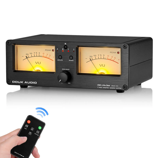 Dual Analog VU Meter 2-Way Amplifier/Speaker Audio Switcher Box DB Panel Display