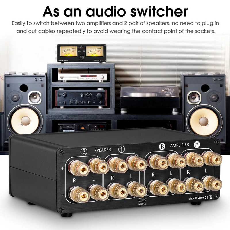 Dual Analog VU Meter 2-Way Amplifier/Speaker Audio Switcher Box DB Panel Display