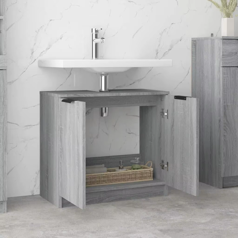 Stylish Grey Sonoma Bathroom Cabinet - 64.5X33.5X59 Cm Engineered Wood Storage S