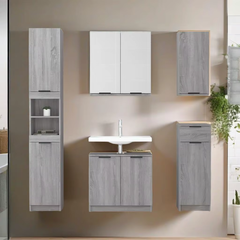 Stylish Grey Sonoma Bathroom Cabinet - 64.5X33.5X59 Cm Engineered Wood Storage S