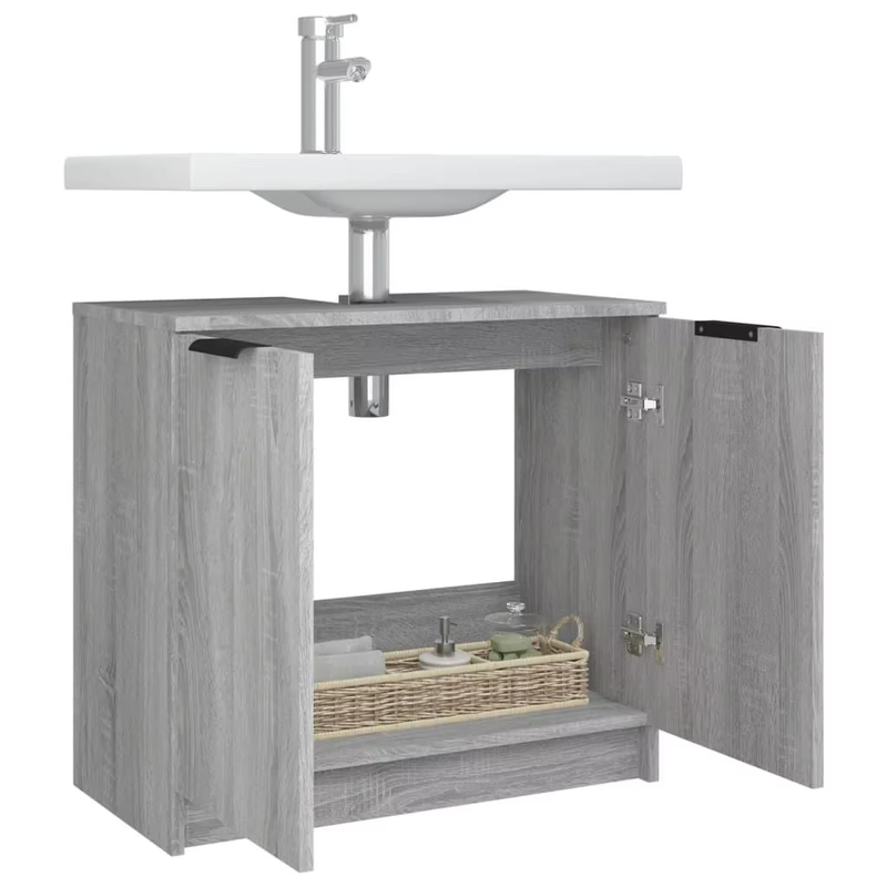 Stylish Grey Sonoma Bathroom Cabinet - 64.5X33.5X59 Cm Engineered Wood Storage S