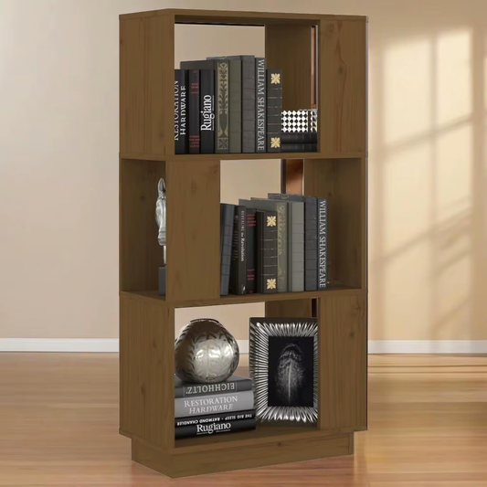 Solid Pine Book Cabinet & Room Divider - Honey Brown Finish, 51X25X101 Cm