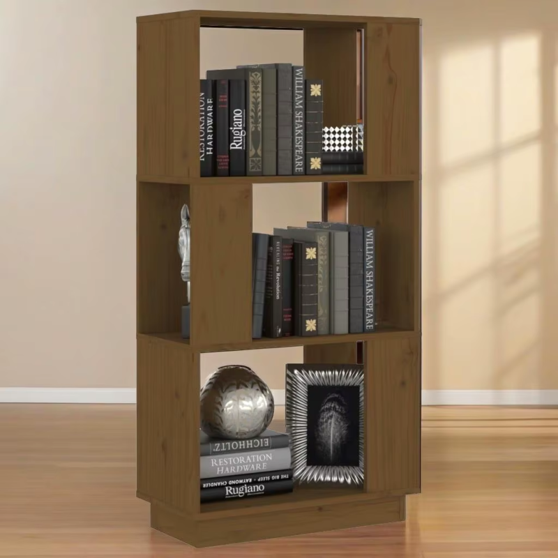 Solid Pine Book Cabinet & Room Divider - Honey Brown Finish, 51X25X101 Cm