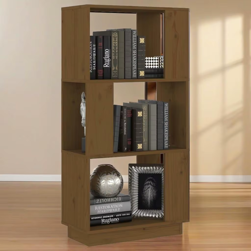 Solid Pine Book Cabinet & Room Divider - Honey Brown Finish, 51X25X101 Cm
