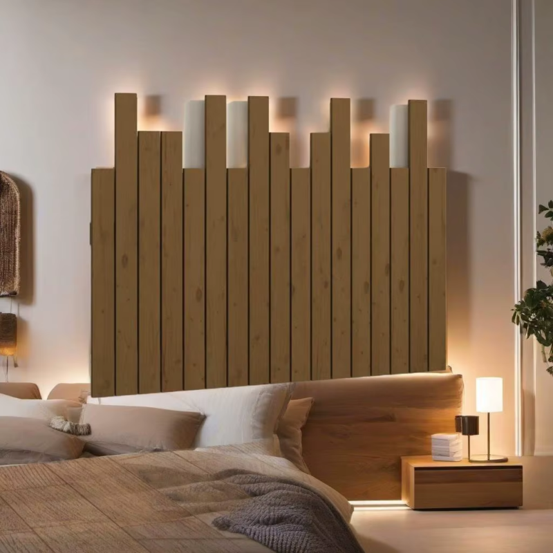 Solid Pine Wall Headboard in Honey Brown - 108X3X80 Cm for Stylish Bedroom Decor