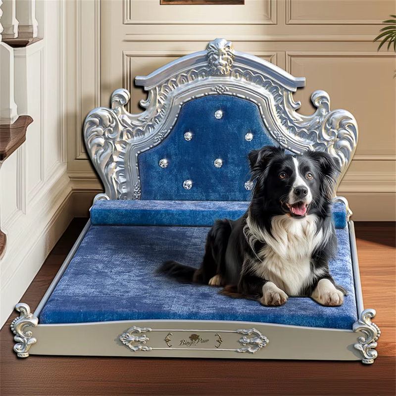 Stunning Large Dog Bed with Headboard Thicken Soft Dutch Velvet Pet Sofa Bed Ele