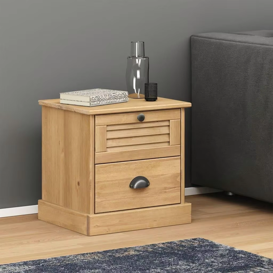 VIGO Bedside Cabinet 42X35X42 Cm Solid Pine Wood Nightstand for Bedroom Storage
