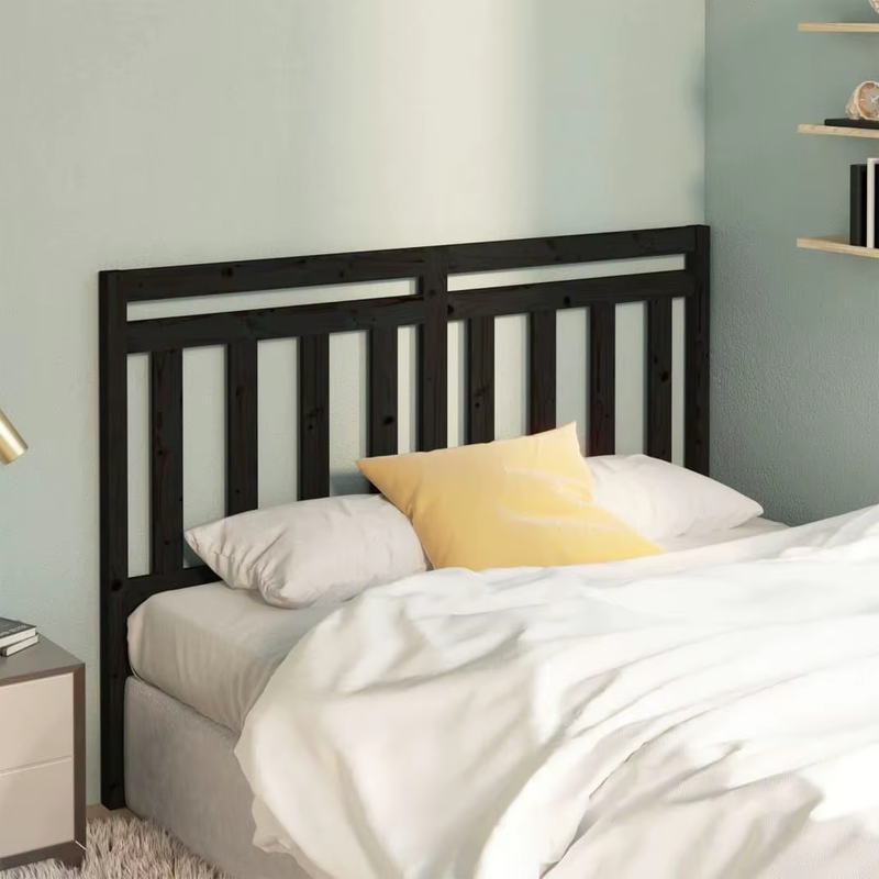 Black Solid Wood Pine Bed Headboard 126X4X100 Cm - Stylish & Durable Bedroom Fur