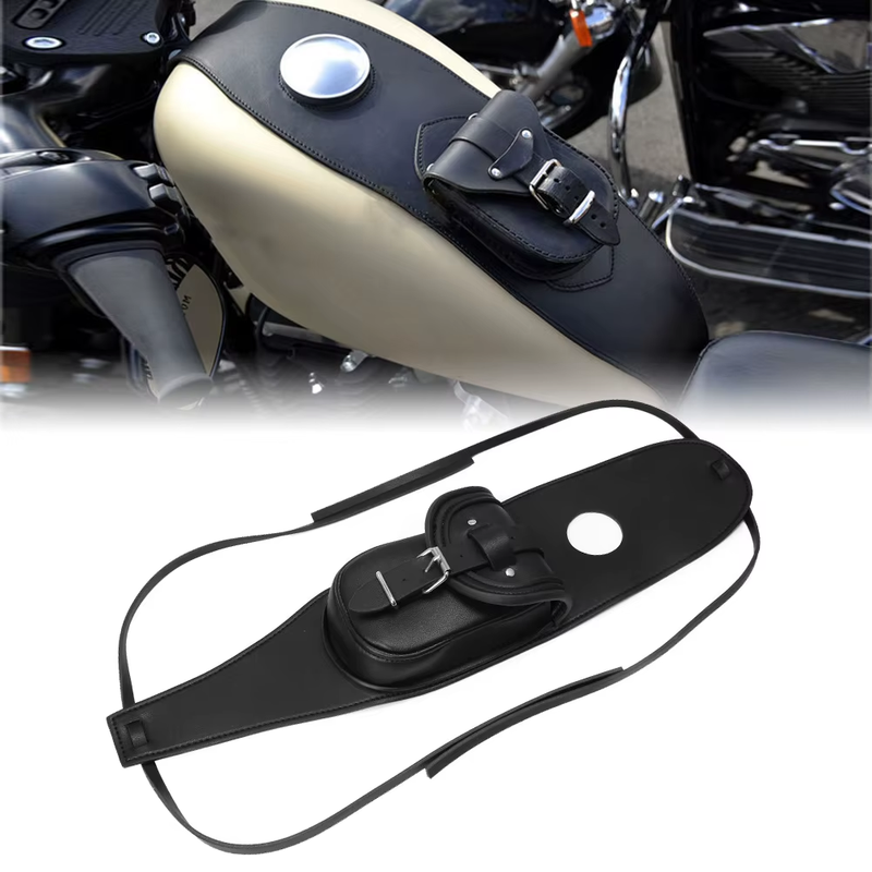 Motorcycle Black PU Leather Fuel Tank Chap Cover Panel Pad Bib Bra Bag for Harle