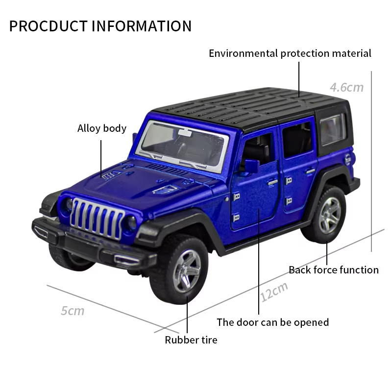 1:36 Alloy JEEPS Wrangler Car Model Simulation Off-Road Vehicle Pull Back Car De