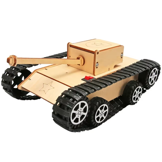 DIY Wooden 3D Puzzle Tank Model Science Kit Assembly Toys Rc Tank Physics Electr