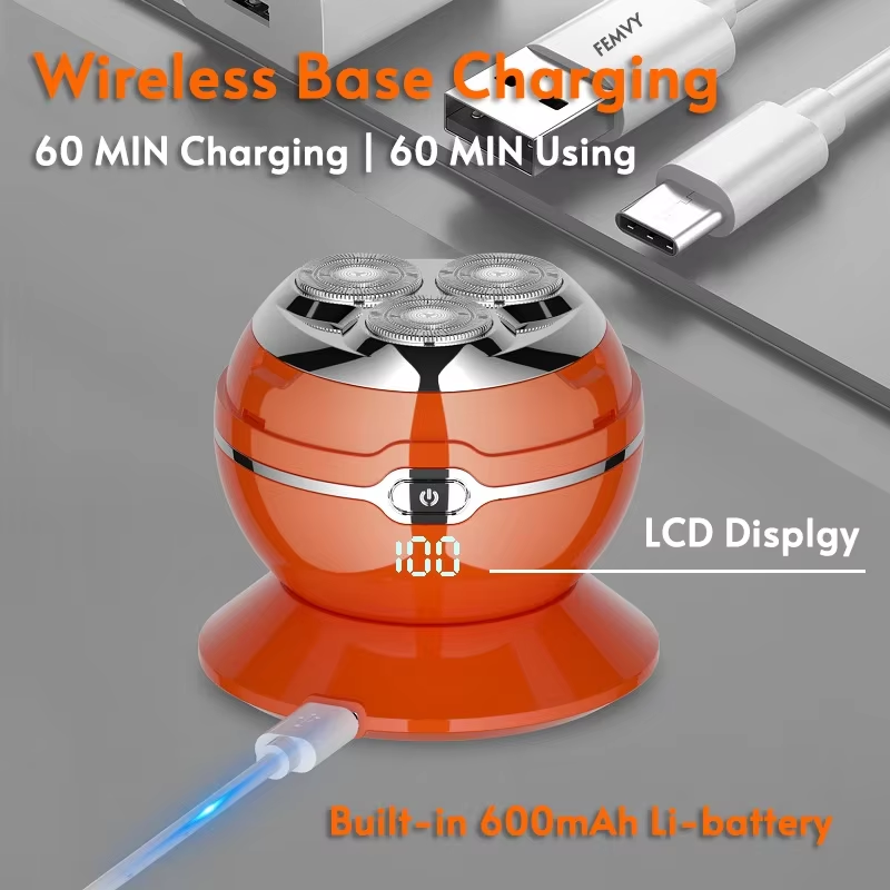 Wireless Charging Spherical Electric Shaver for Men 3D Floating Blade Head Mini