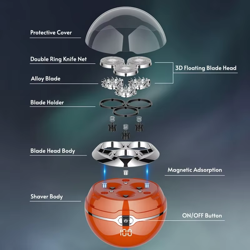 Wireless Charging Spherical Electric Shaver for Men 3D Floating Blade Head Mini
