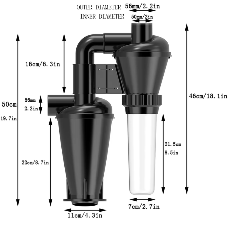 Double Filtration Cyclone Dust Collector 50Mm/2'' DIY Turbocharged Woodworking F