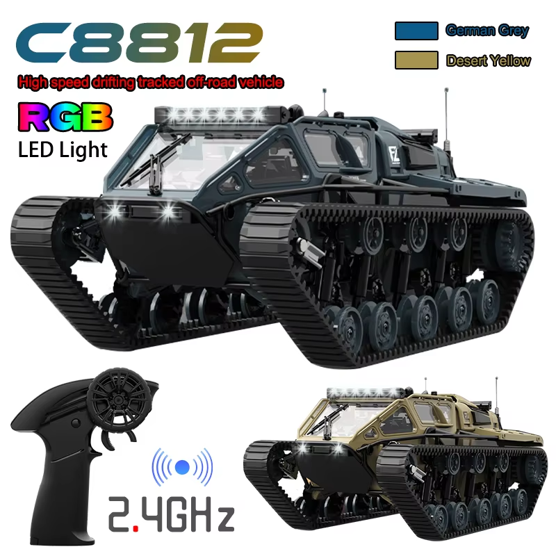 JJRC C8812 LED Light Full Scale Tracked Tank Simulation Model Toy RC Car Model D