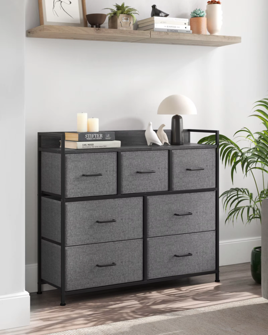 Chest of Drawers, Bedroom Cabinet, 7 Fabric Drawers with Handles, Metal Frame