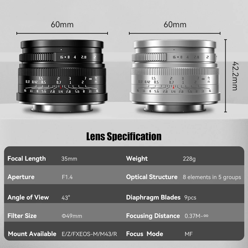 35Mm F1.4 Mark II APS-C Prime Lens for Sony E ZVE10 A6000 FX30 Fujifilm FX X-H2