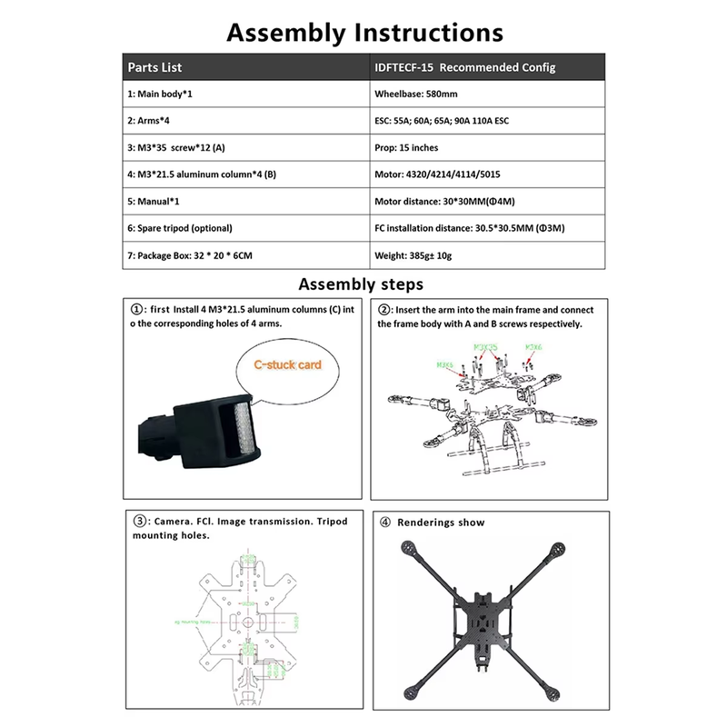 15Inch FPV Racing Drone Frame Carbon Fiber Quadcopter FPV Freestyle Frame for En