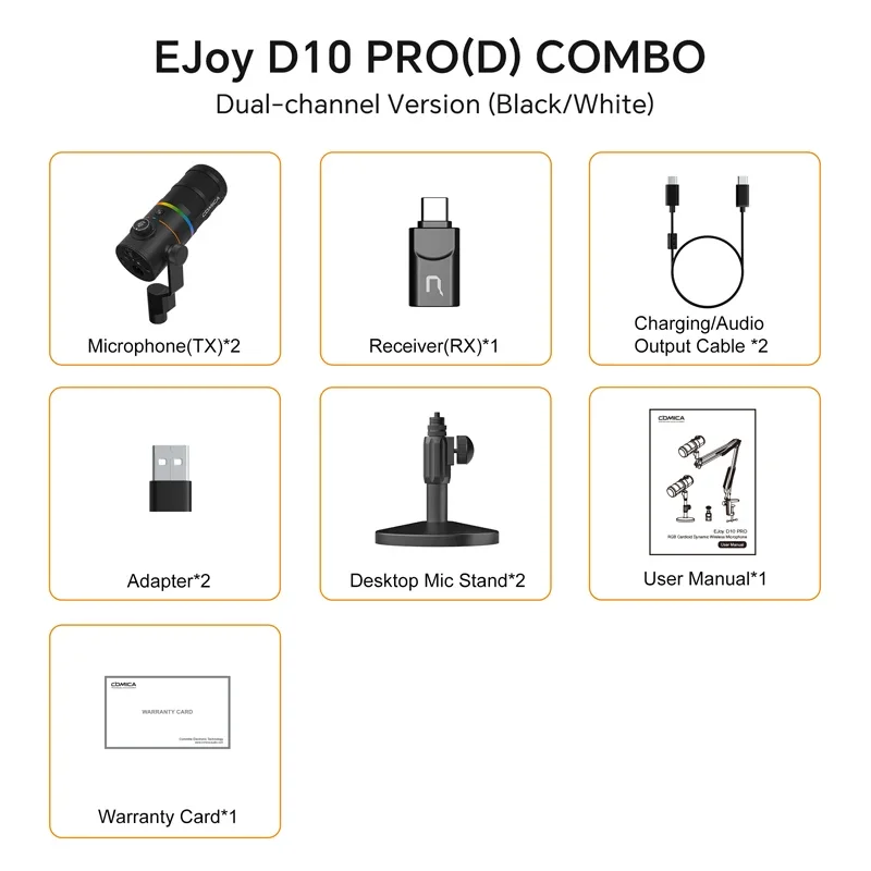 Comica D10 PRO COMBO Cardioid USB/XLR Dynamic Wireless Microphone PC Computer Ga