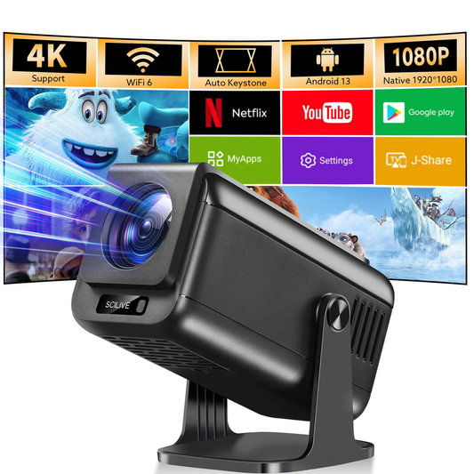 4K Full HD Projector SCILIVE Android 13 Dual Wifi6 3D Home Theater Portable Beam