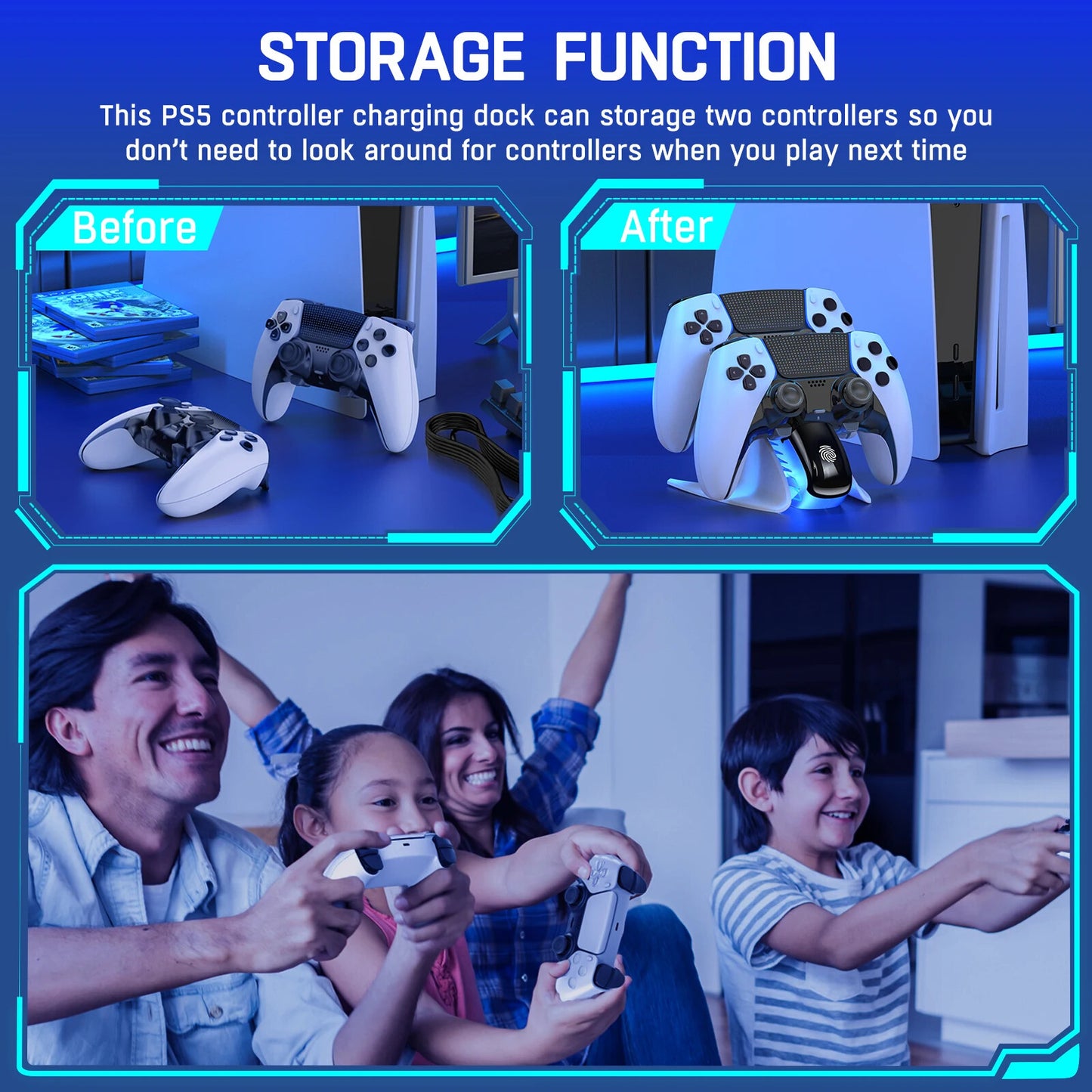BEBONCOOL Dual Controller Charger For PS5 Charging Dock Station For Playstation