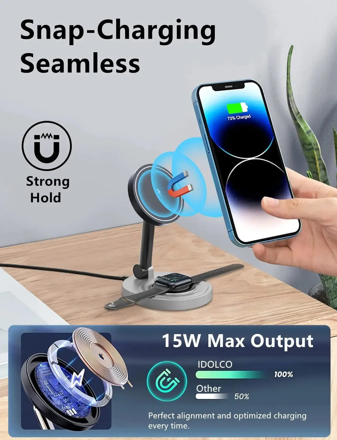 2-in-1 Magnetic Wireless Charger  Foldable Stand for MagSafe 15W Fast Charging