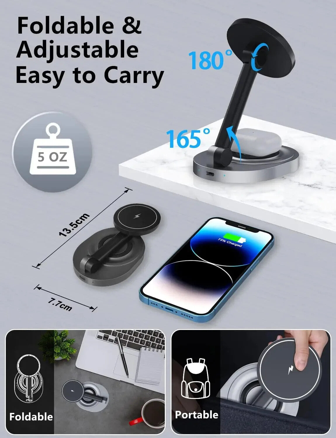 2-in-1 Magnetic Wireless Charger  Foldable Stand for MagSafe 15W Fast Charging