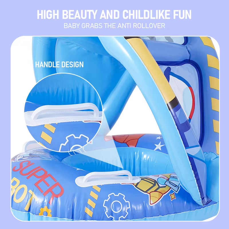 1Pack PVC Inflatable Swimming Ring with Belting Sun Shade Pool Float, Inflatable