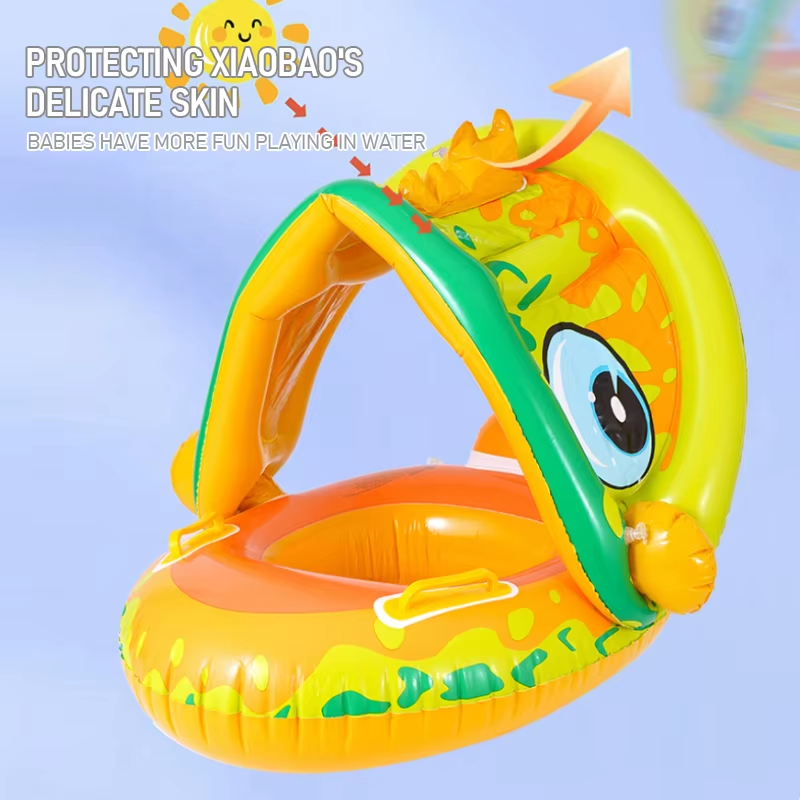 1Pack PVC Inflatable Swimming Ring with Belting Sun Shade Pool Float, Inflatable