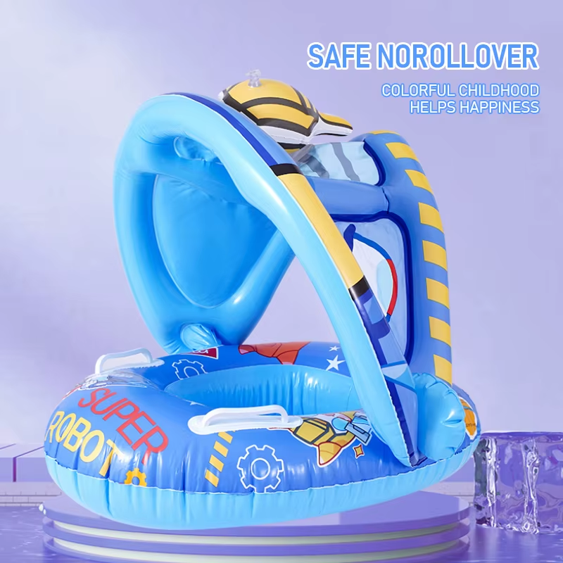 1Pack PVC Inflatable Swimming Ring with Belting Sun Shade Pool Float, Inflatable