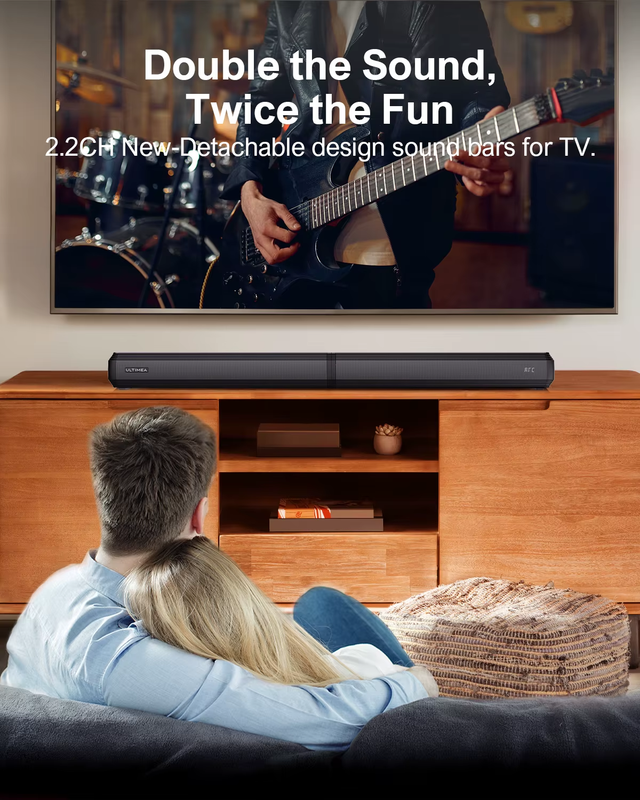 100W 2.2Ch TV Sound Bar, 2-In-1 Detachable Bluetooth Soundbar for TV, Bass Adjus