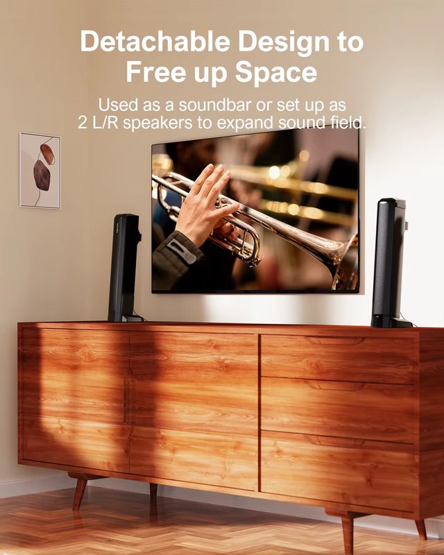 100W 2.2Ch TV Sound Bar, 2-In-1 Detachable Bluetooth Soundbar for TV, Bass Adjus