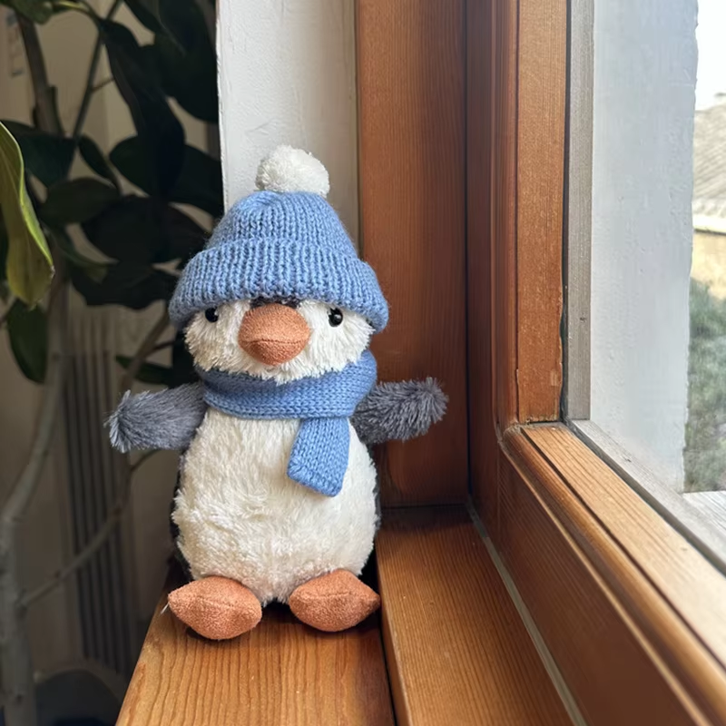 Kawaii High Quality Penguin Plush Doll Animal Stuffed Wearing Hat Scarf Camera W