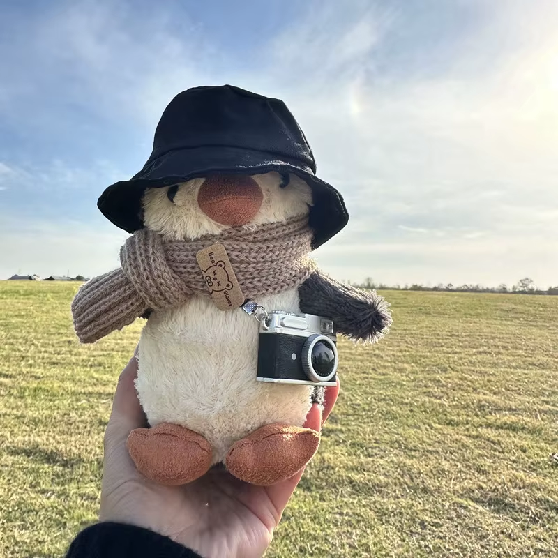Kawaii High Quality Penguin Plush Doll Animal Stuffed Wearing Hat Scarf Camera W