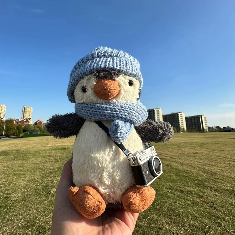 Kawaii High Quality Penguin Plush Doll Animal Stuffed Wearing Hat Scarf Camera W