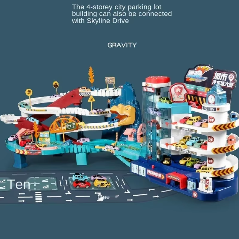 Electric Rail Car Dinosaur Building Parking Lot Adventure Racing Rail Car Toys C