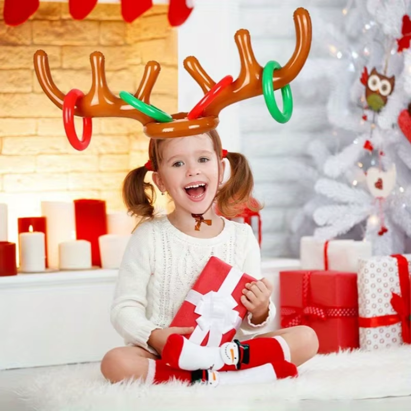 Inflatable Reindeer Antler Ring Toss Game for Christmas Kids Adults Family Party