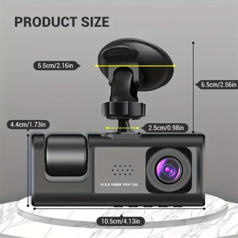 1080P Car Dash Cam with 32G, Loop Recording Car DVR IPS Screen 3 Channel Cameras