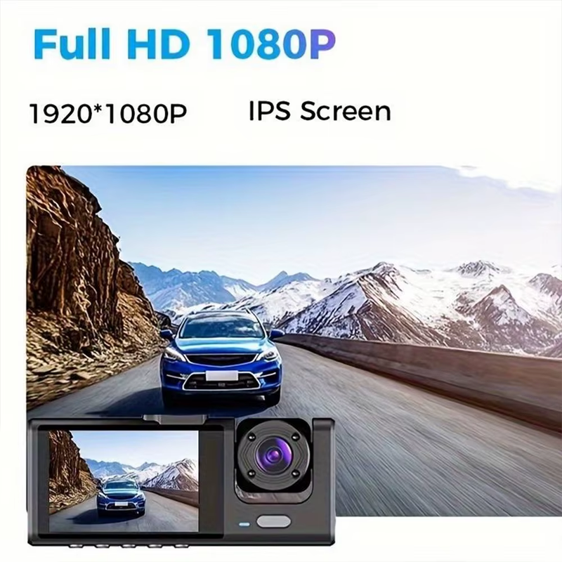 1080P Car Dash Cam with 32G, Loop Recording Car DVR IPS Screen 3 Channel Cameras