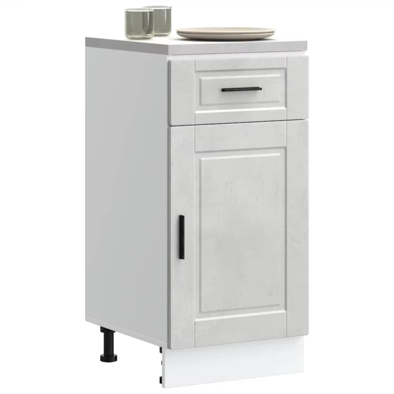 Porto Concrete Grey Engineered Wood Kitchen Base Cabinet - Stylish & Durable Sto