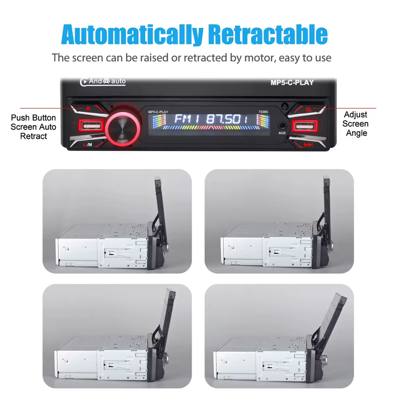 7'' Single 1 DIN Flip Out HD Screen Car Stereo Radio Wireless Apple Carplay Andro