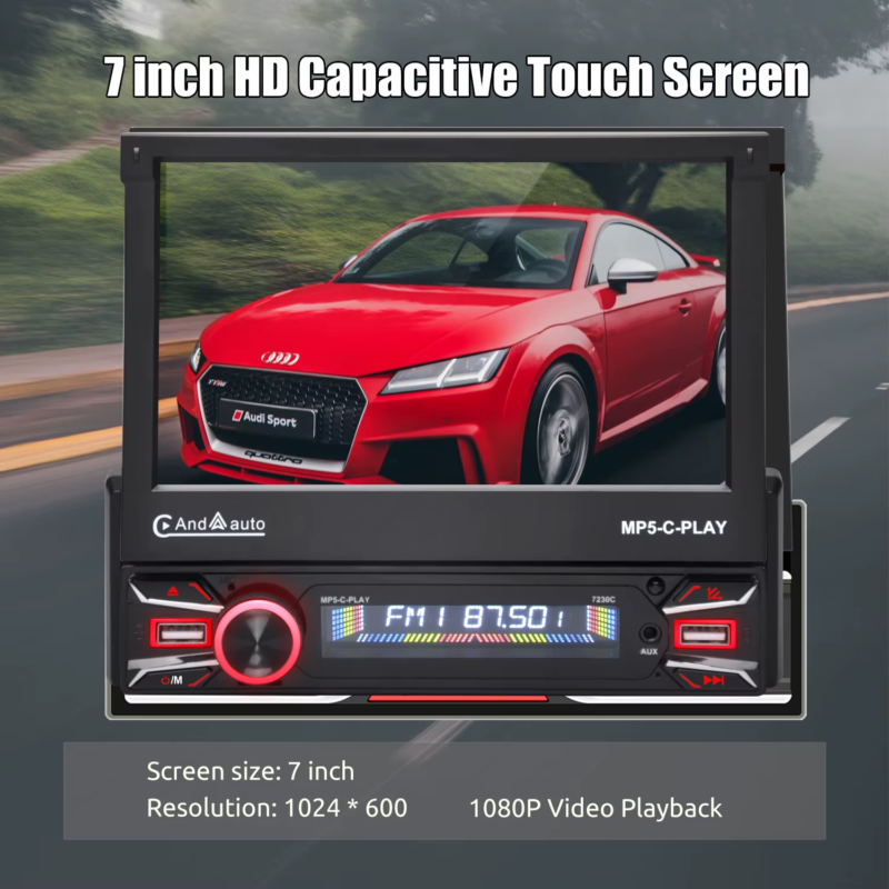 7'' Single 1 DIN Flip Out HD Screen Car Stereo Radio Wireless Apple Carplay Andro