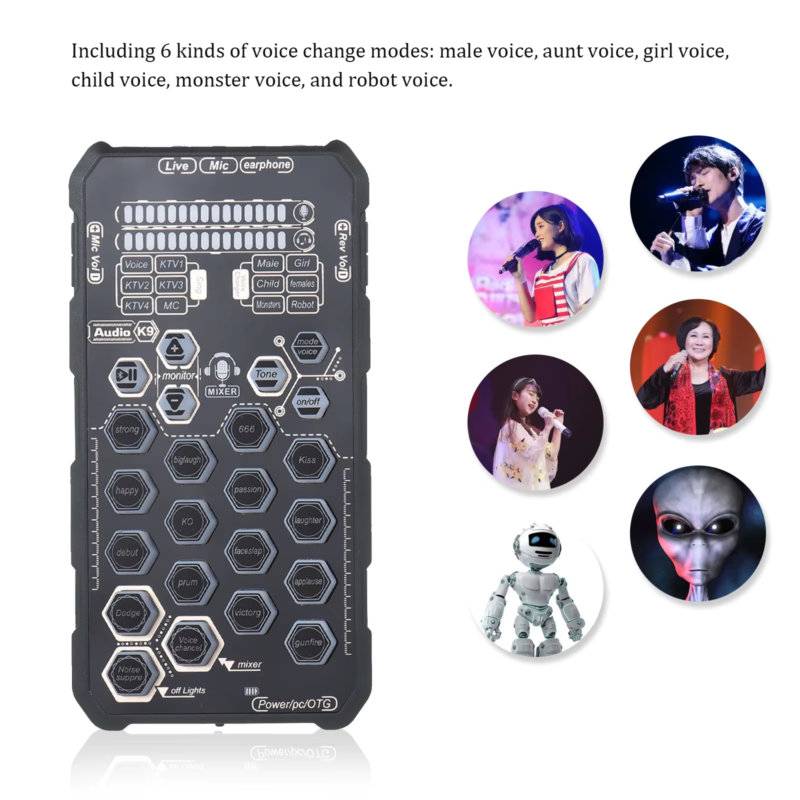 Live Sound Card Handheld Outdoor Portable DSP Sound Card Effect Device Audio Mix