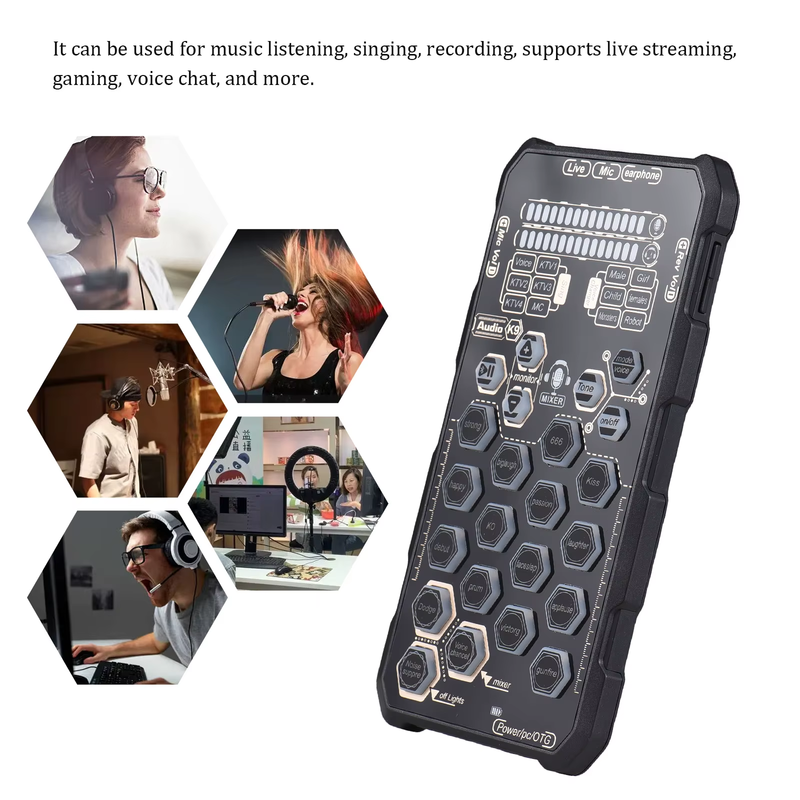 Live Sound Card Handheld Outdoor Portable DSP Sound Card Effect Device Audio Mix