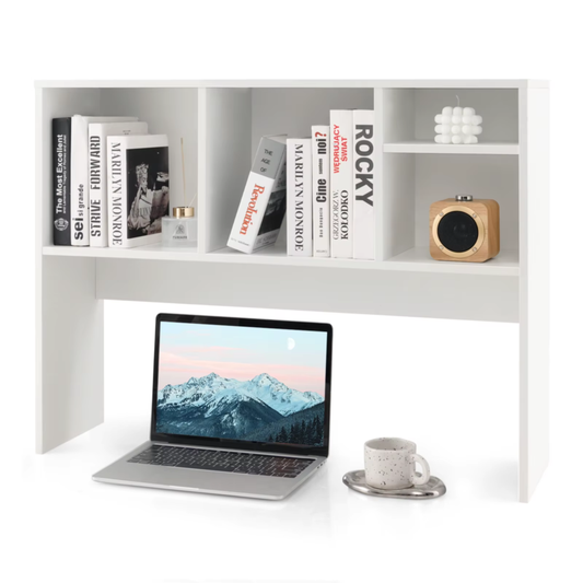 Desk Bookshelf, Desktop Storage Organizer with 4 Cubbies & Open Back Compartment