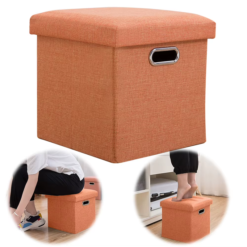 Folding Storage Ottoman Cube Chest Seat with Sponge Lid 11.81X11.81X11.81Inch Fo