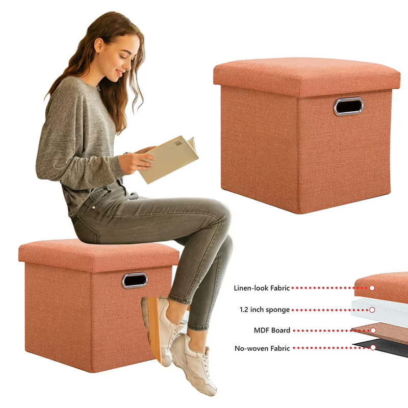 Folding Storage Ottoman Cube Chest Seat with Sponge Lid 11.81X11.81X11.81Inch Fo