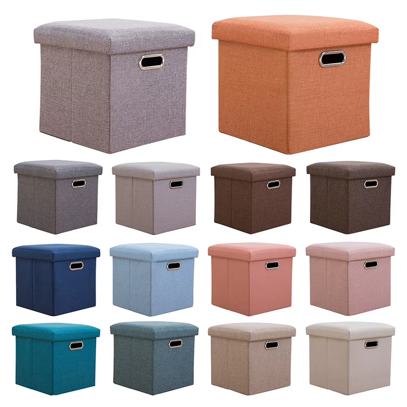 Folding Storage Ottoman Cube Chest Seat with Sponge Lid 11.81X11.81X11.81Inch Fo
