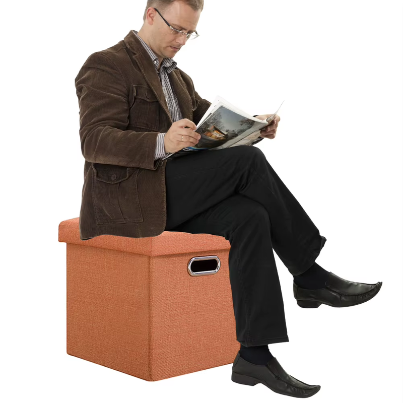 Folding Storage Ottoman Cube Chest Seat with Sponge Lid 11.81X11.81X11.81Inch Fo