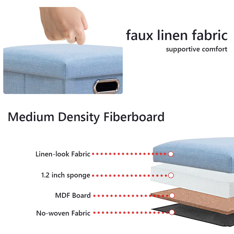 Folding Storage Ottoman Cube Chest Seat with Sponge Lid 11.81X11.81X11.81Inch Fo